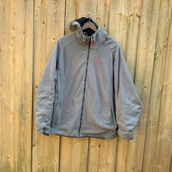 Vintage Nike Reversible Jacket Fleece Big Logo XL Gray/Black - Picture 5 of 13